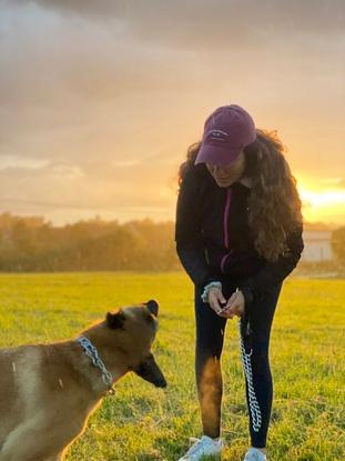 Marta walking Freddie, the dog of her Au Pair family