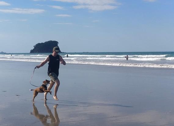 Running on the beach with my best friend